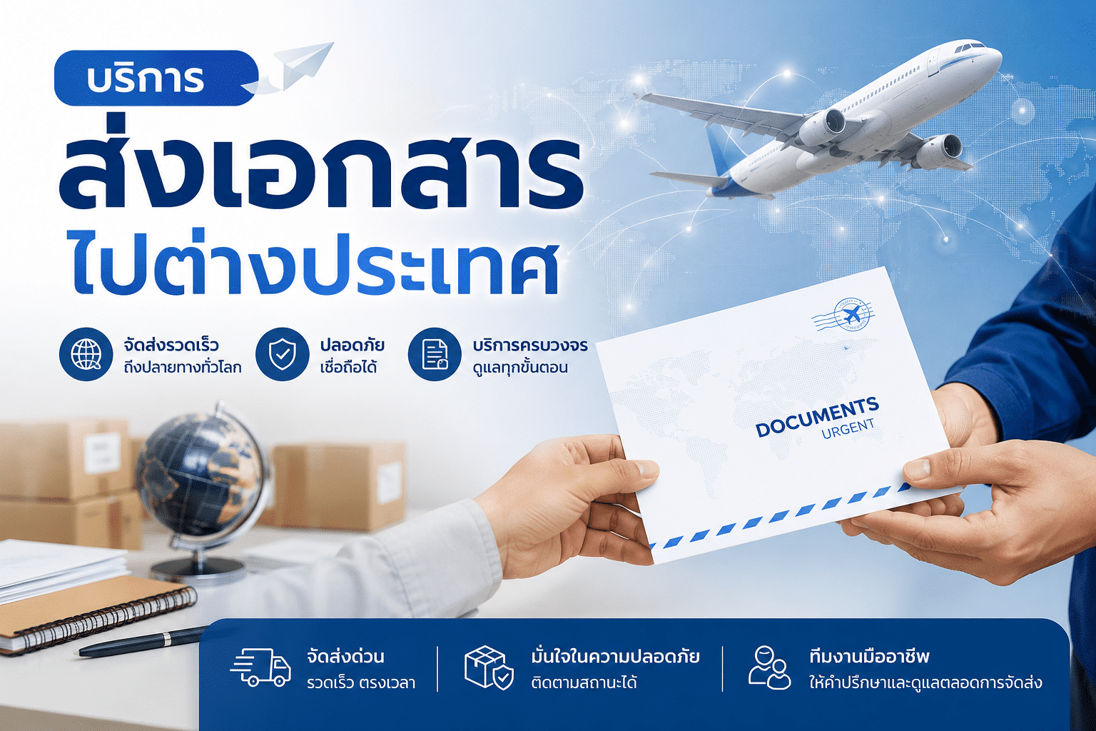 บริการจัดส่งเอกสารด่วนไปต่างประเทศทางเครื่องบินอย่างปลอดภัยและติดตามสถานะได้